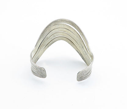 925 Sterling Silver  Vintage Dark Tone Wavy Split Design Cuff Bracelet  BT2323