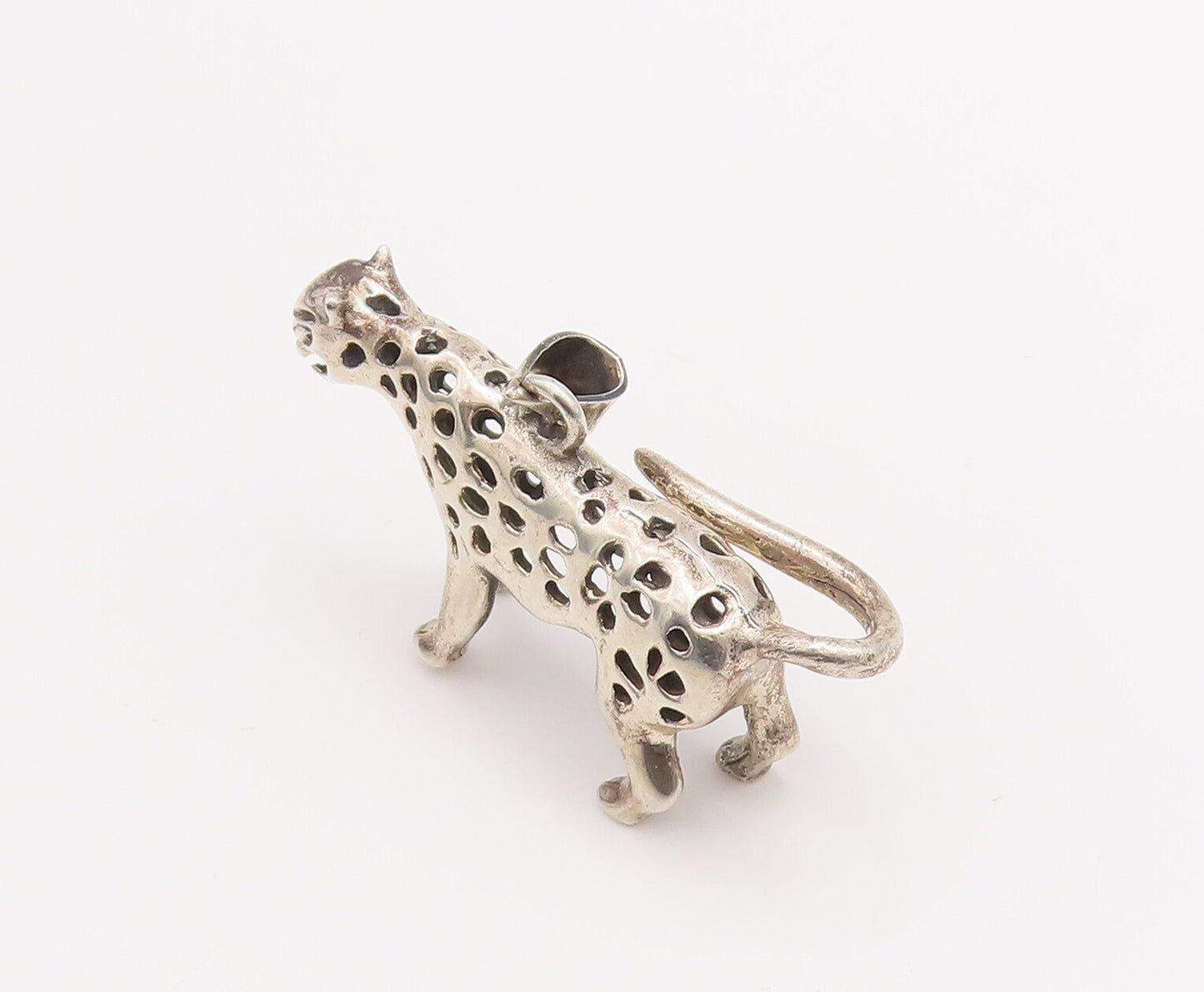 925 Sterling Silver Vintage Pendant Solid 3d Carved Patched Leopard  PT23232
