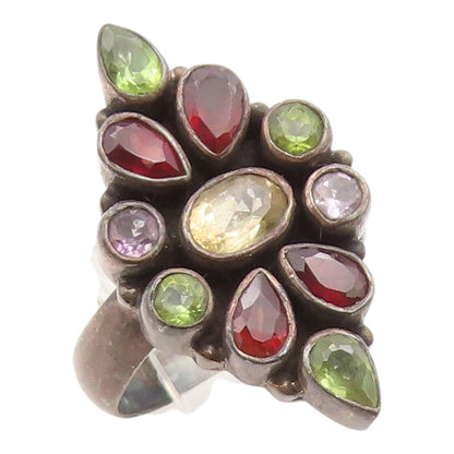 925 Sterling Silver Vintage Ring Elegant Multi Gemstone Cluster  Sz 7.5  RG35430