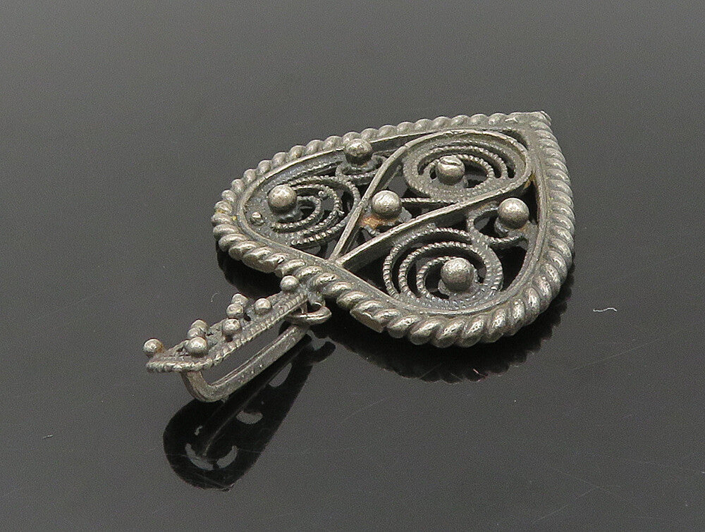 925 Sterling Silver  Vintage Beaded Twisted Spiral Love Heart Pendant  PT20154