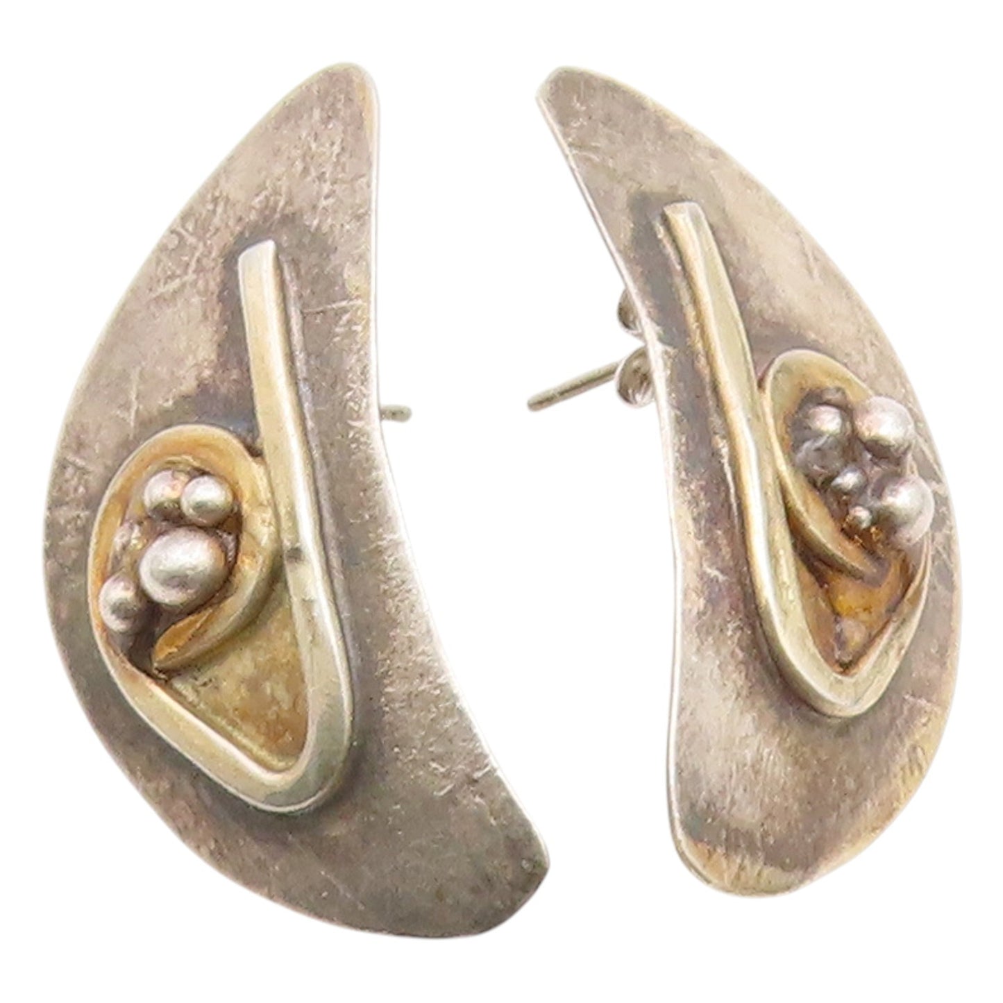 925 Sterling Silver Vintage Earrings DE LILLO Bold Crescent Moon Studs  EG14176