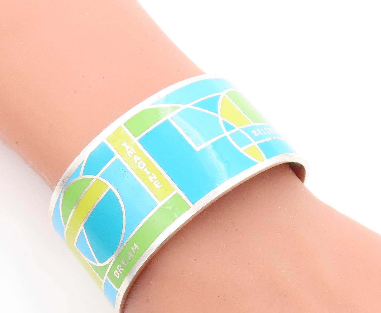 CAROLEE 925 Sterling Silver  Enamel Geometric Pattern Cuff Bracelet  BT2206