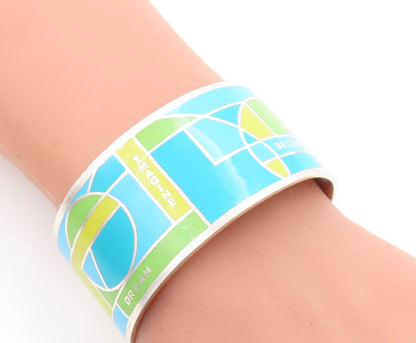 CAROLEE 925 Sterling Silver  Enamel Geometric Pattern Cuff Bracelet  BT2206