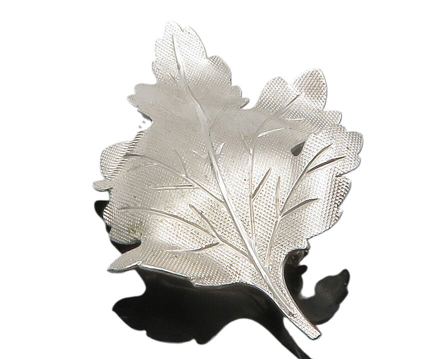 CARL ART 925 Silver  Vintage Shiny Etched Floral Leaf Motif Brooch Pin  BP5506