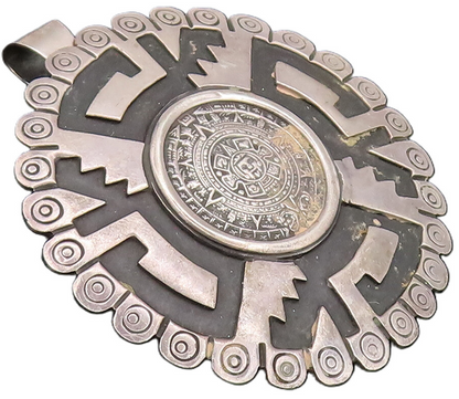 TAXCO 925 Sterling Silver  Vintage Round Carved Maze Key Brooch Pin  BP10300