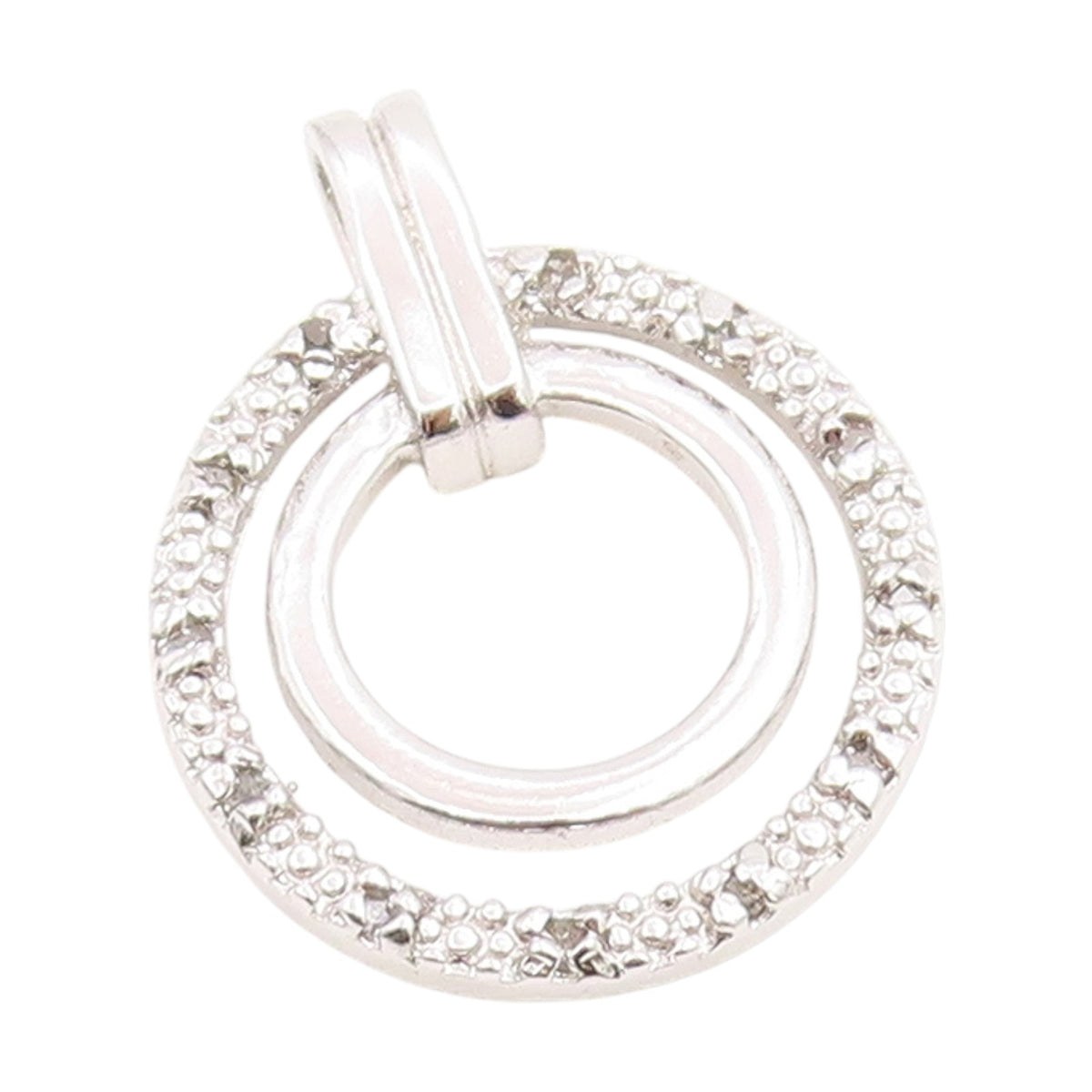 925 Sterling Silver Vintage Pendant Real Diamonds Double Circle Charm  PT25974
