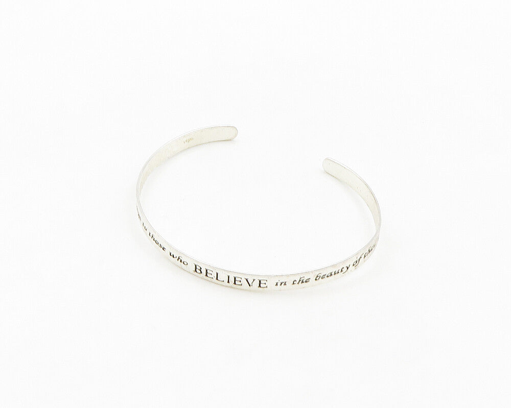 925 LA Sterling Silver  Vintage Believe In Dreams Quote Cuff Bracelet  BT7859