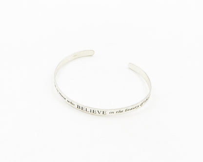925 LA Sterling Silver  Vintage Believe In Dreams Quote Cuff Bracelet  BT7859