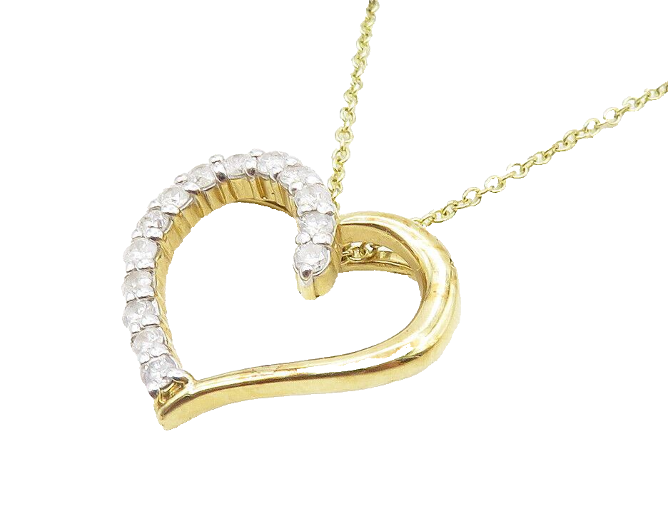 925 Sterling Silver  Genuine Diamonds Gold Plated Heart Chain Necklace  NE1964