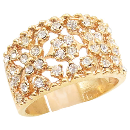 925 Sterling Silver Vintage Ring Gold Plated CZ Floral Openwork  Sz 8  RG36945