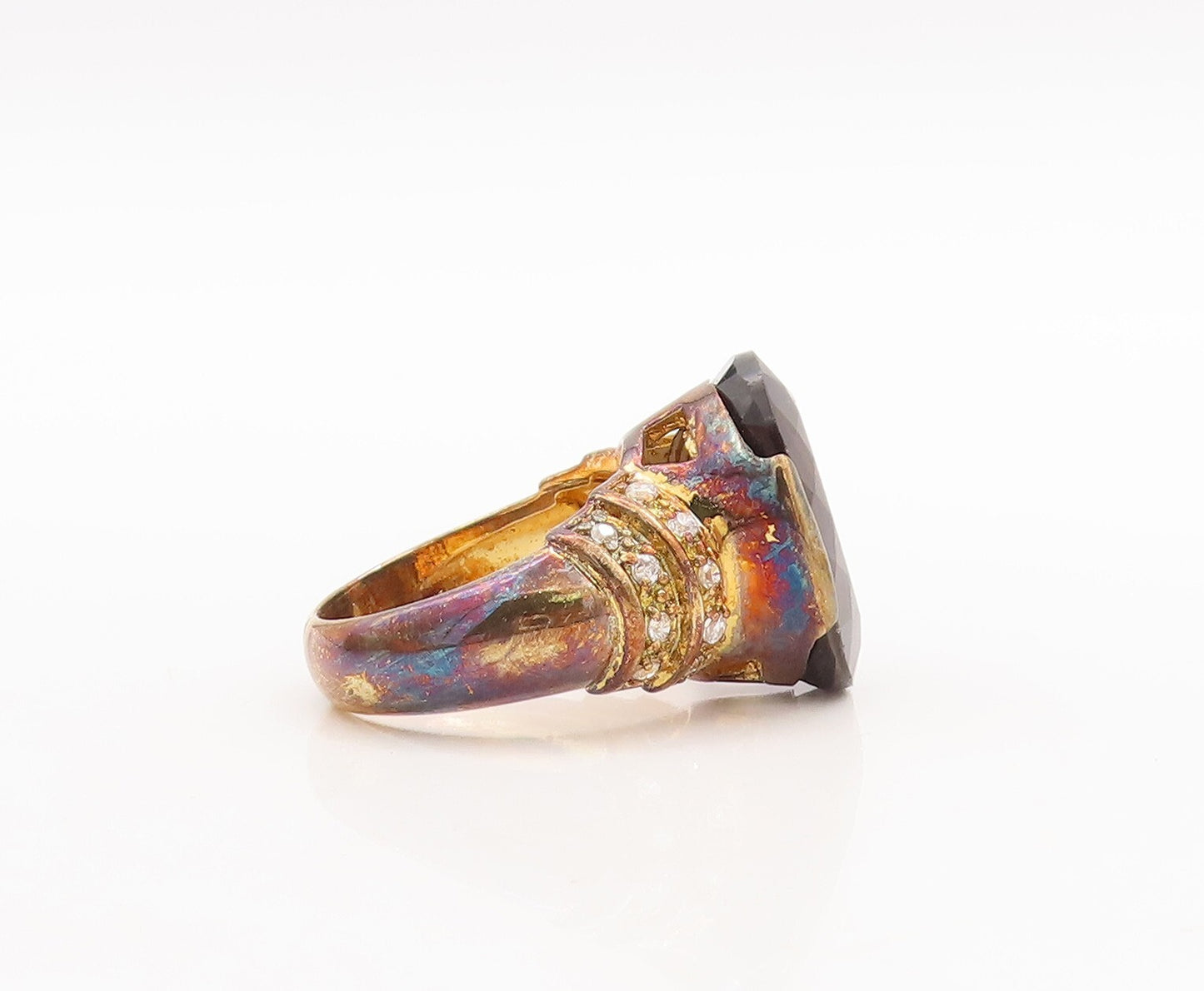 925 Sterling Silver Vintage Ring Gold Plated Smoky Quartz & Topaz  Sz 7  RG29874
