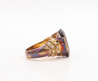 925 Sterling Silver Vintage Ring Gold Plated Smoky Quartz & Topaz  Sz 7  RG29874