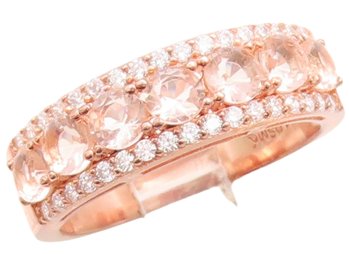 925 Sterling Silver Vintage Ring Rose Gold Plated Morganite & CZ  Sz 7.5 RG30104