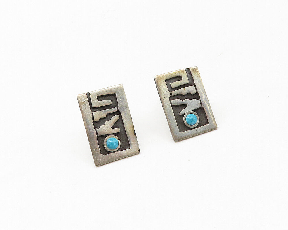 MEXICO 925 Sterling Silver  Vintage Turquoise Non Pierce Drop Earrings  EG9064