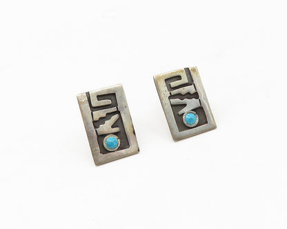 MEXICO 925 Sterling Silver  Vintage Turquoise Non Pierce Drop Earrings  EG9064