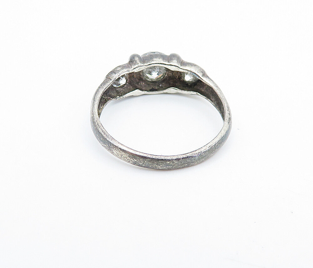 925 Sterling Silver  Vintage Cubic Zirconia Dark Tone Band Ring Sz 8  RG7219