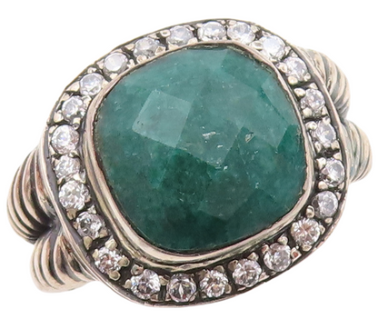 925 Sterling Silver Vintage Ring Twisted Rope Carved Gemstone & CZ Sz 8  RG30674