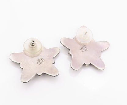 925 Sterling Silver Vintage Earrings MEXICO Cabochon Amethyst Star  EG13478
