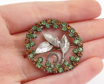 AM CO. 925 Silver  Vintage Citrine & Peridot Floral Leaf Brooch Pin  BP2825
