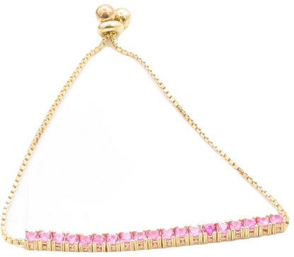 Gold Over 925 Silver  Cubic Zirconia Adjustable Child Box Chain Bracelet BT1107