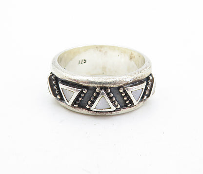 WOODS 925 Silver  Vintage Mother Of Pearl Triangles Band Ring Sz 7  RG7060