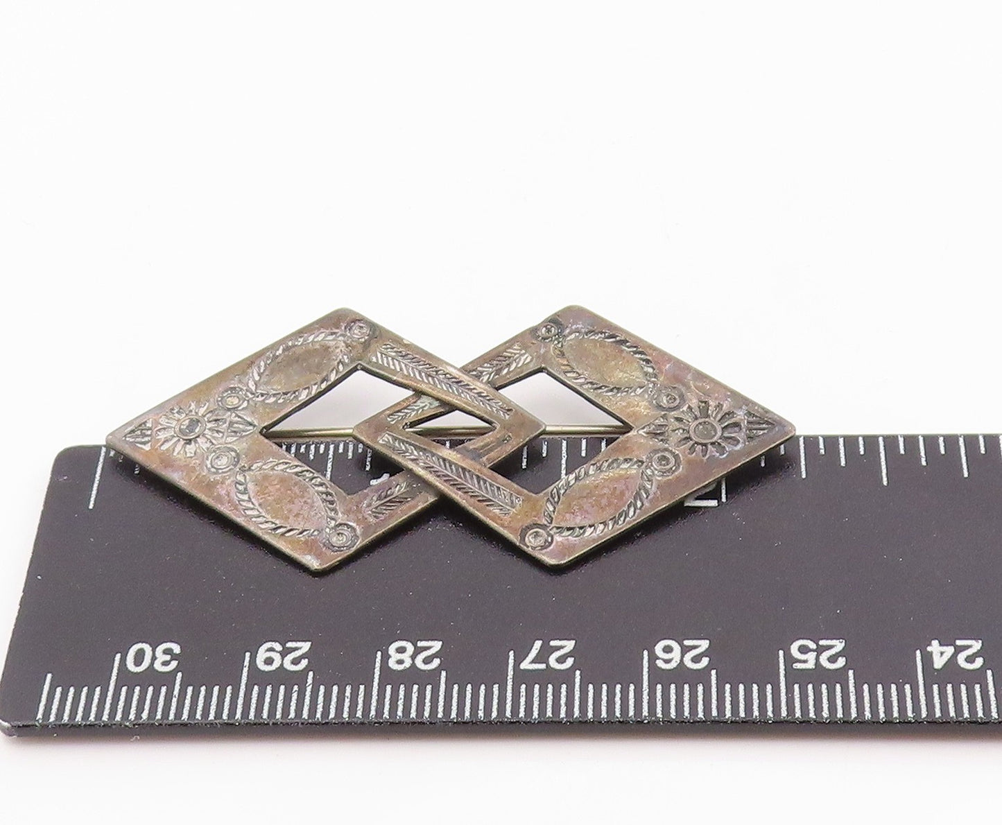925 Sterling Silver Vintage Brooch Engraved Interlocking Geometric Pin  BP12491