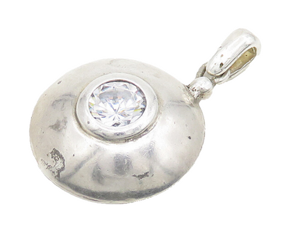 DESIGNER 925 Sterling Silver  Vintage Cubic Zirconia Dome Pendant  PT14910