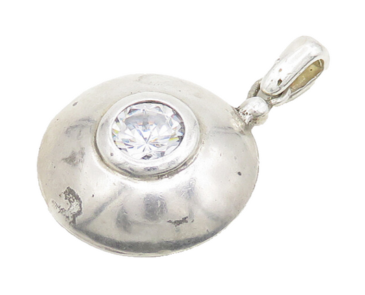 DESIGNER 925 Sterling Silver  Vintage Cubic Zirconia Dome Pendant  PT14910