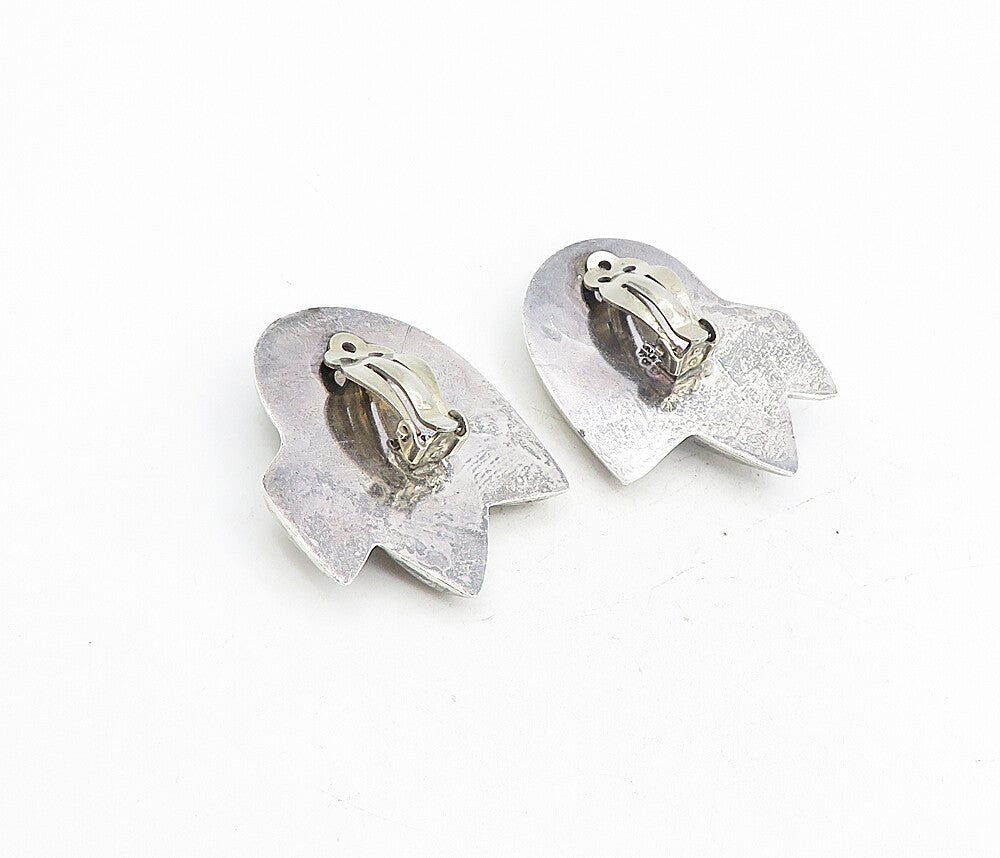 MEXICO 925 Sterling Silver Vintage Shiny Modernist Non Pierce Earrings  EG4408