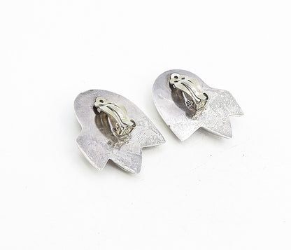 MEXICO 925 Sterling Silver Vintage Shiny Modernist Non Pierce Earrings  EG4408