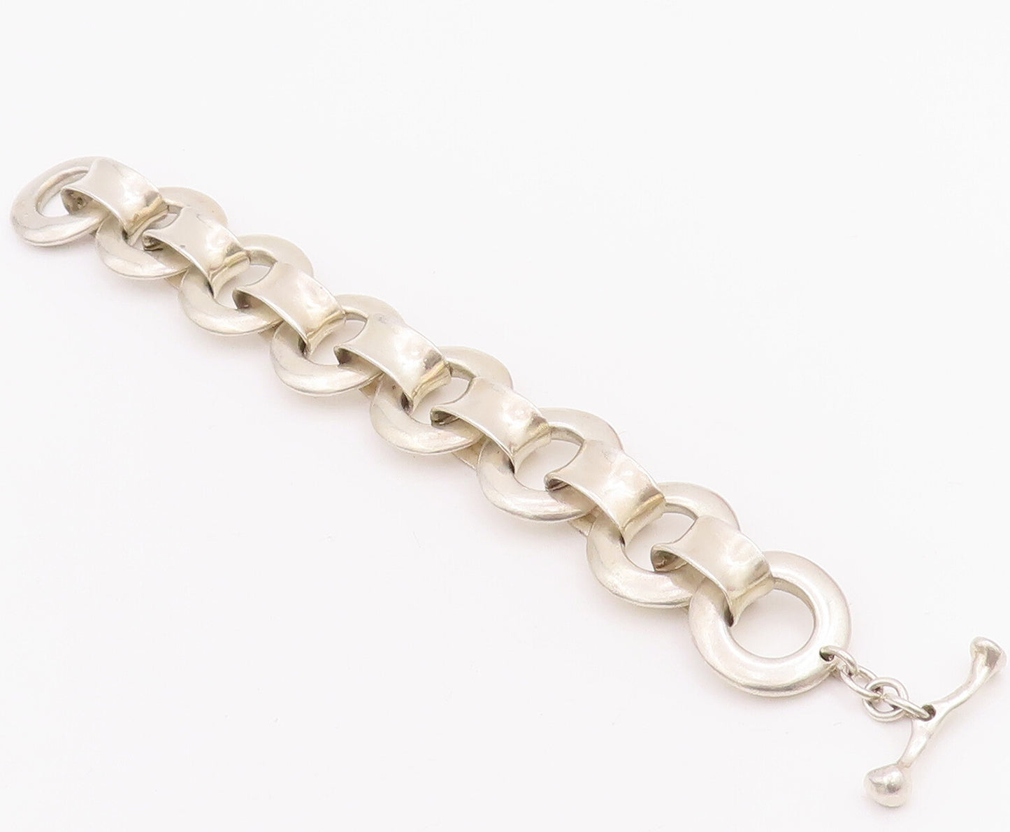925 Sterling Silver Vintage Bracelet Modernist Heavy Cutout Rings Linked BT10602