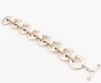 925 Sterling Silver Vintage Bracelet Modernist Heavy Cutout Rings Linked BT10602