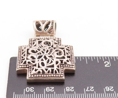 925 Sterling Silver Vintage Pendant Dark Tone Brutalist Cut Plus Sign  PT23873