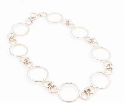 925 Sterling Silver Vintage Necklace Interlinking Hollow Circle Chain NE4737