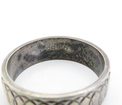 925 Sterling Silver  Vintage Etched Round Link Detail Band Ring Sz 8  RG7096