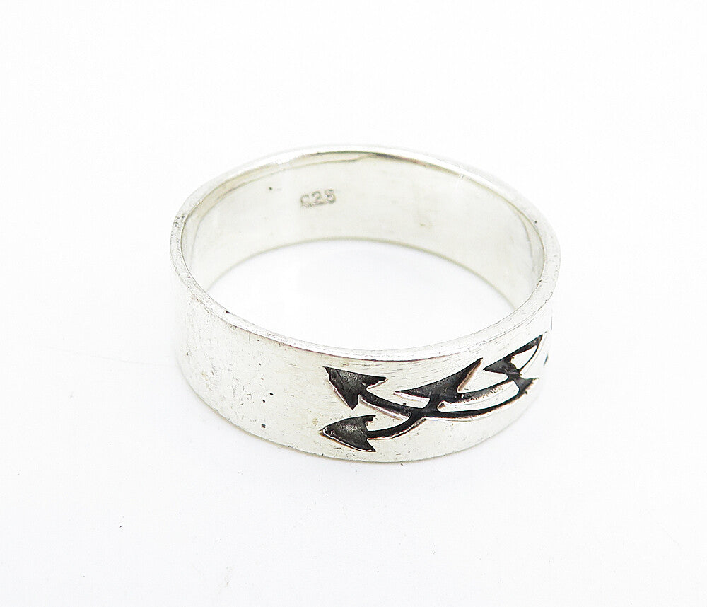 925 Sterling Silver Vintage Oxidized Arrow Pattern Band Ring Sz 11.5 RG7436
