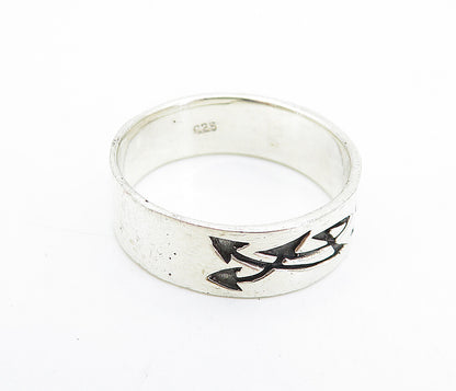 925 Sterling Silver Vintage Oxidized Arrow Pattern Band Ring Sz 11.5 RG7436