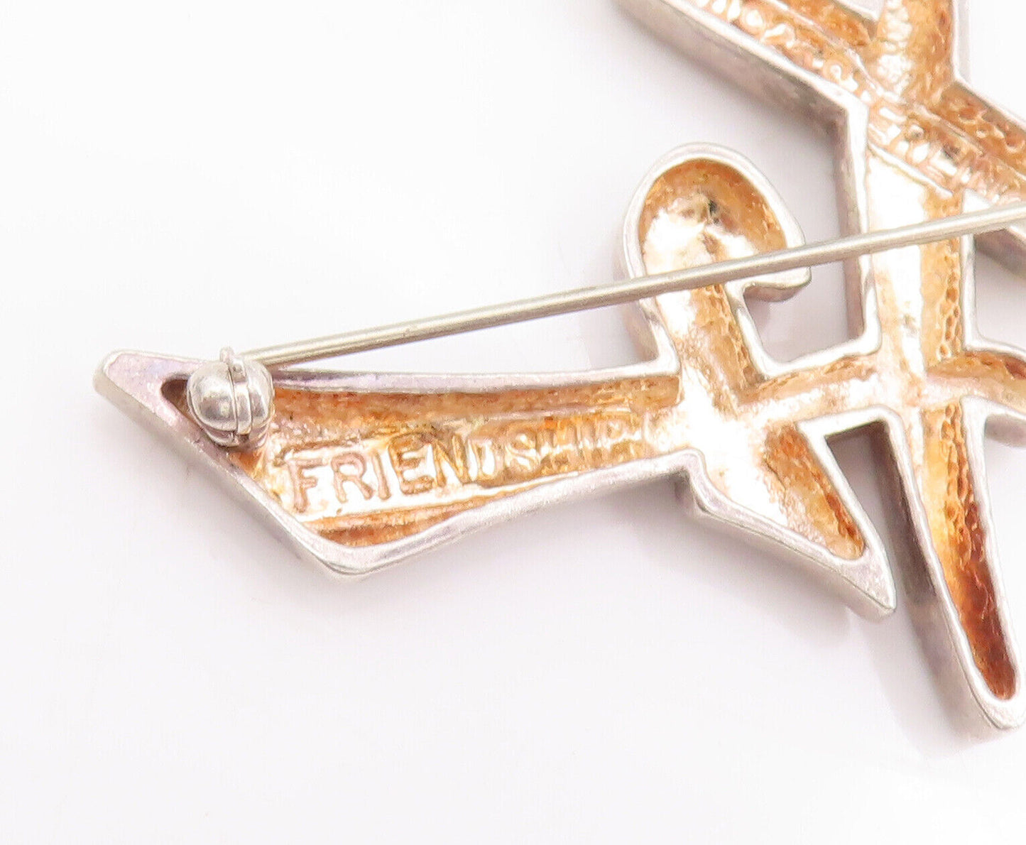 925 Sterling Silver Vintage Brooch Pin MFA Carved Word Saying Friendship BP10842