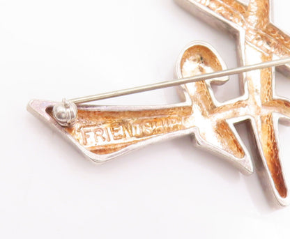 925 Sterling Silver Vintage Brooch Pin MFA Carved Word Saying Friendship BP10842