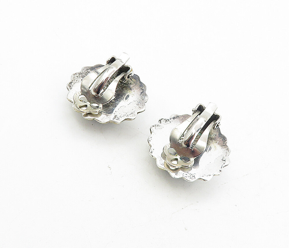 MEXICO 925 Sterling Silver  Vintage 2 Tone Flower Non Pierce Earrings  EG4239