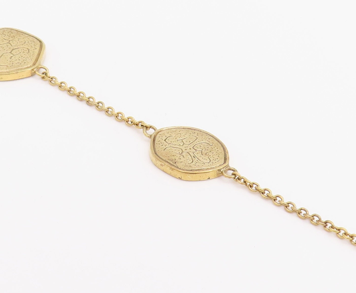 925 Sterling Silver Vintage Necklace Gold Plated Disc Medallion Chain  NE4693