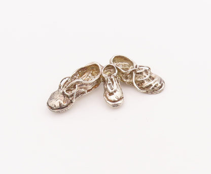 925 Sterling Silver Vintage Brooch Pin Solid 3D Cutout 3 Old Shoes  BP11034