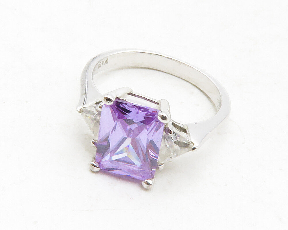 925 Sterling Silver  Purple & White Cubic Zirconia Band Ring Sz 7  RG12941