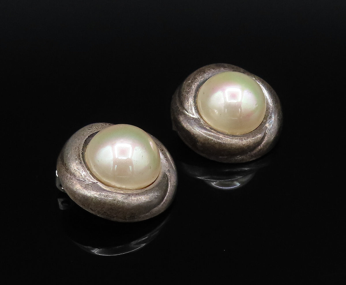BARRA 925 Silver  Vintage Minimal Freshwater Pearl Clip Back Earrings  EG12232