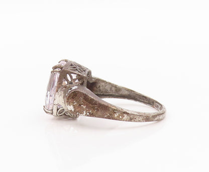 925 Sterling Silver Vintage Ring Antique Dark Tone 2 Tone CZ   Sz 8  RG31781