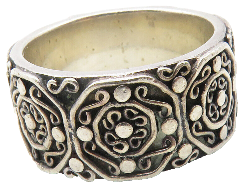 JANICE GIRARDI 925 Silver  Vintage Oxidized Swirl Band Ring Sz 7  RG11847