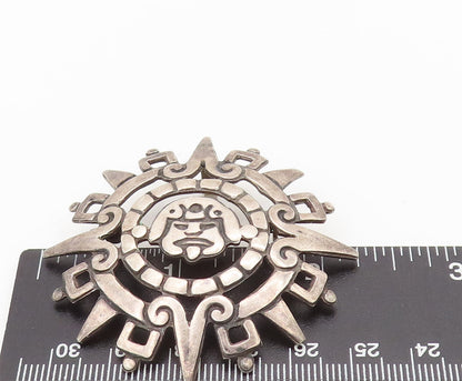 TAXCO 925 Sterling Silver  Vintage Cutout Solid Aztec Sun Brooch Pin  BP10466