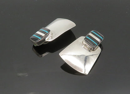 LEONARD NEZ NAVAJO 925 Silver  Vintage Black Onyx Non Pierce Earrings  EG9978