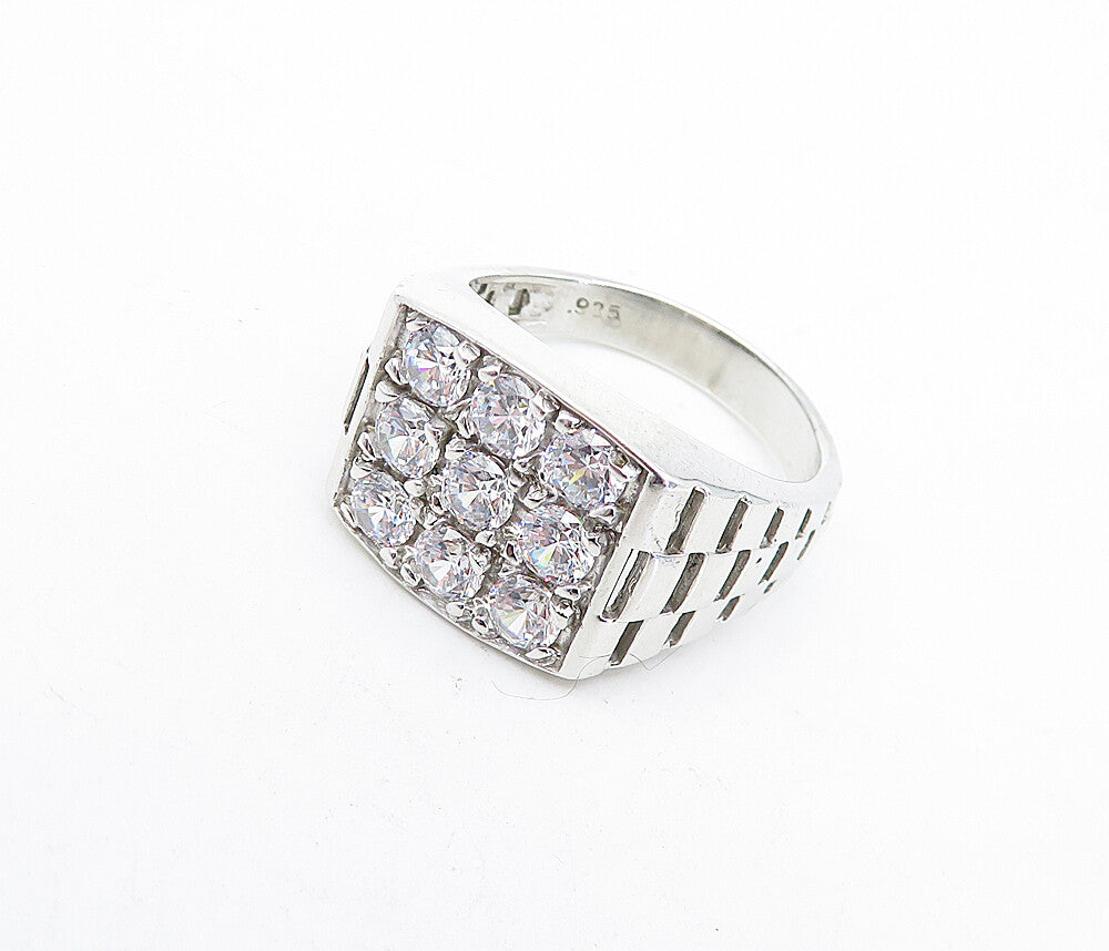 925 Sterling Silver  Cubic Zirconia Square Grid Cocktail Ring Sz 11  RG5664