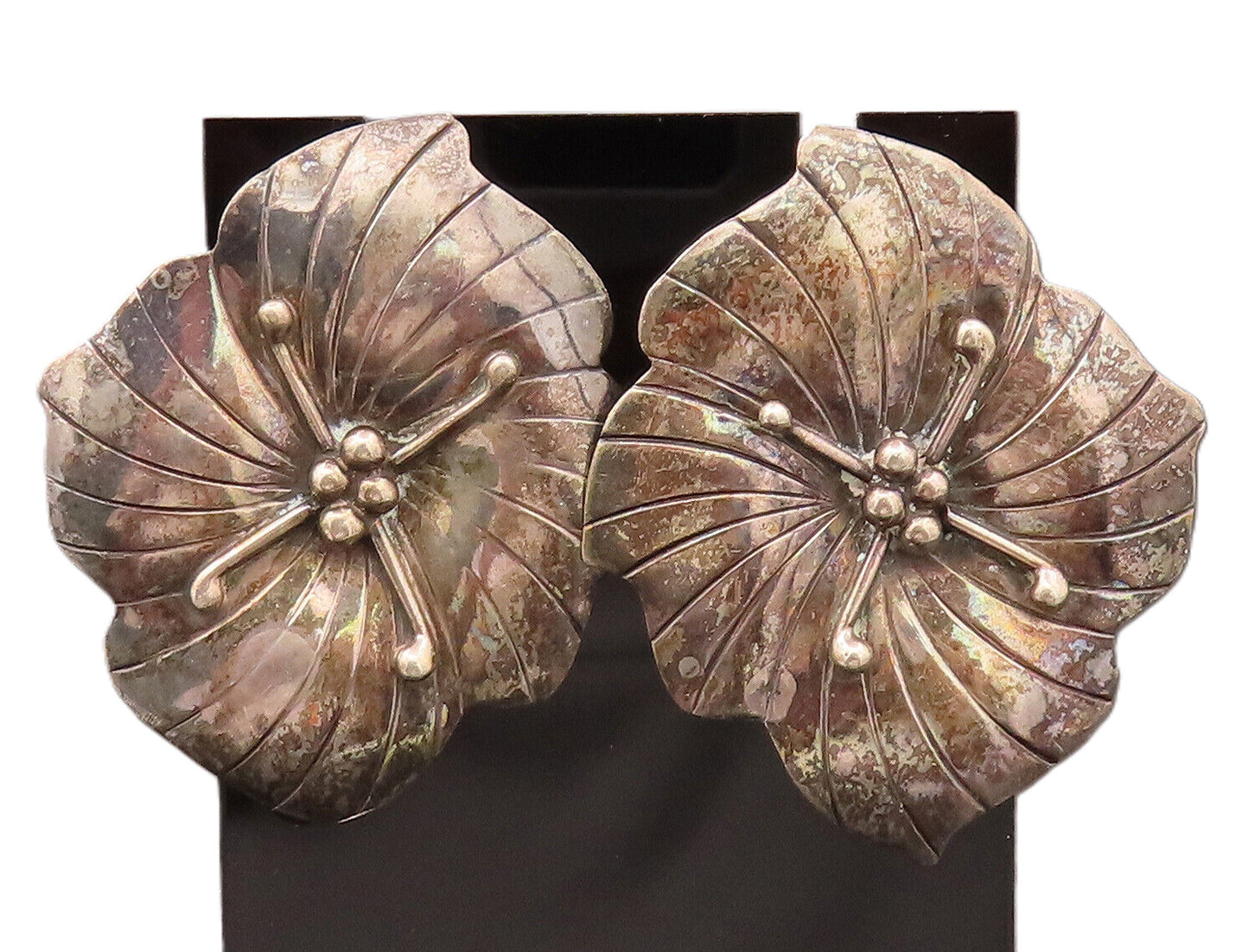 CAROL FELLEY 925 Sterling Silver Vintage 4 Petal Cutout Floral Earrings EG12467